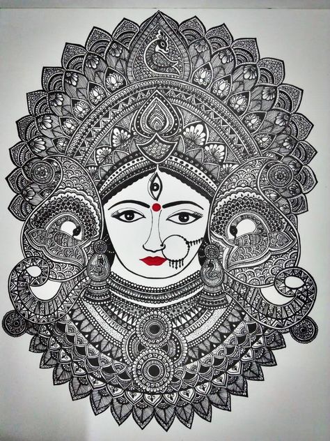 Durga Maa Mandala Art, Jai Mata Di, Mandala Art Therapy, Durga Maa, Zentangle Art, Mandala Art, Home Kitchen, Home Kitchens, Art