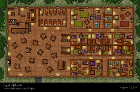 Big Inn | Rpg Map by D1egesis on DeviantArt Inn Dnd Map, Dnd Inn, Minecraft Inn, Fantasy Inn, Cozy Inn, Dnd World Map, Building Map, D D Items, Dnd Funny