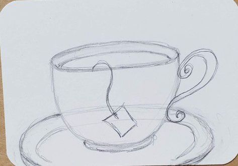 How to Draw a Cup of Tea & Color it With Markers - Art by Ro Teacup Sketch Drawings, How To Draw A Coffee Cup, How To Draw A Mug, Cup Drawing Art, Tea Cup Doodle, Drawings With Markers, Draw Outline, Tea Cup Drawing, School Drawings