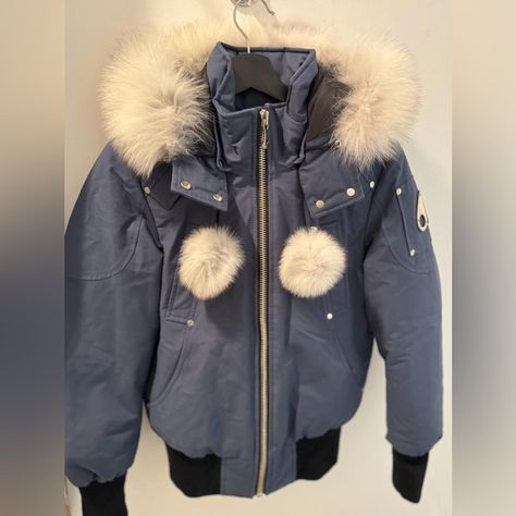 Authentic Blue Color Moose Knuckle Coat Brand New Condition Barely Worn Moose Knuckles, Winter Coats, Winter Coat, Moose, All Black, Blue White, Jackets For Women, Conditioner, Blue And White