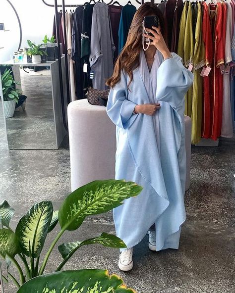 Light Blue Abaya, Linen Abaya, Abaya Modest, Blue Abaya, Abaya Outfit, Abaya Style, Abaya Fashion, Baby Blue, Different Colors