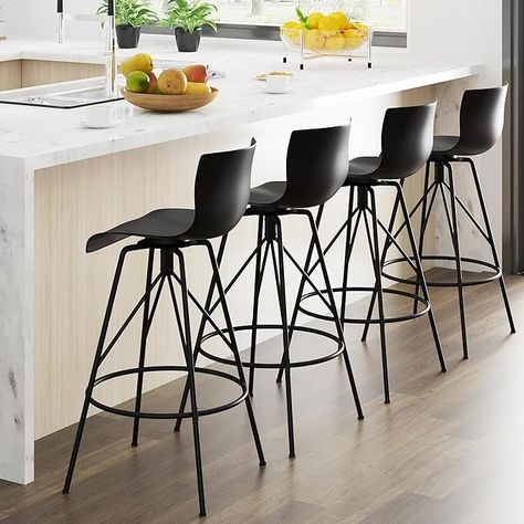 Amazon.com: Awonde 24" Swivel Bar Stools Set of 4 Modern Black Barstools with Backs Kitchen Counter Height Bar Chairs Plastic Seat Metal Legs : Home & Kitchen Modern Farmhouse Barstools, Barstools With Backs, Modern Kitchen Bar, Kitchen Counter Height, Black Counter Stools, Grey Bar Stools, Black Counters, Bar Stools Kitchen Island, High Bar Stools