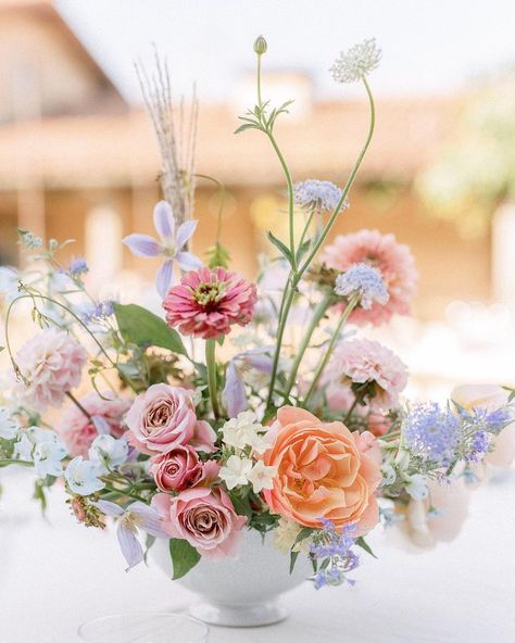 Gabrielle and Tim’s beautiful summer, pastel reception Photo: @emilyloeppke Planning + design: @wild_heart_events Rentals:… | Instagram Pastel Reception, Flower Arrangements Birthday, Pastel Flower Arrangements, Whimsical Pastel Wedding, Pastel Floral Decor, White Wedding Flowers Centerpieces, Short Centerpieces, Flower Centrepieces, Pastel Wedding Theme