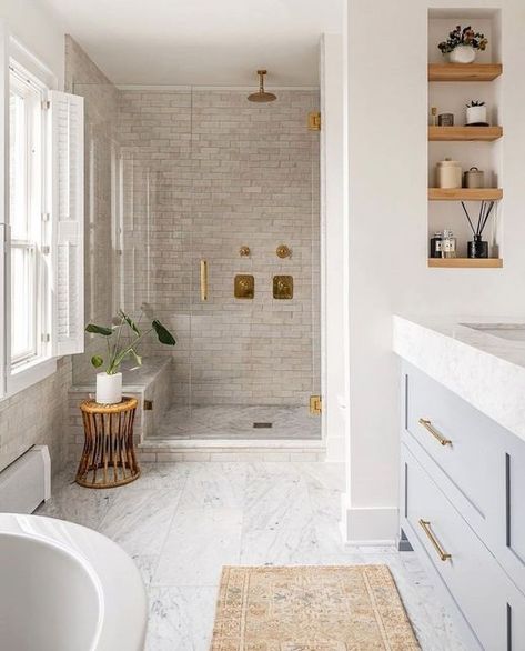 Walmart Kitchen, Style Plants, Instagram Bathroom, Beautiful Bathroom Designs, Neutral Bathroom, Gorgeous Bathroom, Bathroom Inspo, Bathroom Renos, Bathroom Remodel Master