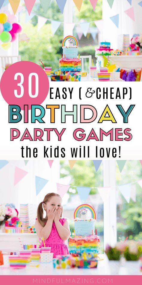 30 fun party games for kids (or adults). If you are looking for birthday party ideas, these cool games are cheap and affordable, and will take your kid's party games from boring to bazzinga in no time flat! We've included the best indoor kid's party games, the best outdoor kid's party games, and the best scavenger hunt kid's party games. These party games are perfect for kids, but also the perfect party games for toddlers, too. #partygames #activitiesforkids #birthdaypartygames Childrens Birthday Party Games, Activities For Indoor Birthday Party, Birthday Games For Girls Party, Party Games For Toddlers Indoor, Inside Party Games For Kids Birthdays, Simple Kids Party Games, Toddler Birthday Party Games Indoor, Indoor Kids Birthday Party Games, Party Games 5 Year