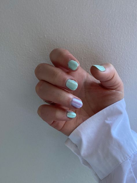 Chrome Gel Nails, Nails With Chrome, Lilac And Green, Mint Nails, Green Chrome, Green Nails, Cute Nails, Gel Nails, Lilac