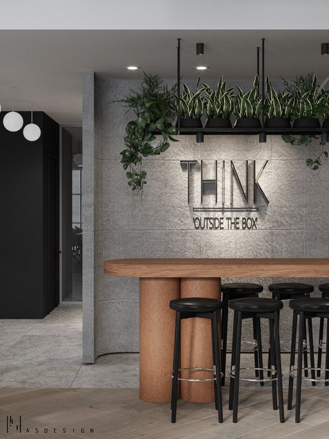 Masculine Reception Area, Interior Designer Office Studio, Manager Office Interior Design Modern, Industrial Office Space Design, We Work Office Design, Office Building Decor, Building Office Design, Modern Industrial Office Space, Office Entry Design