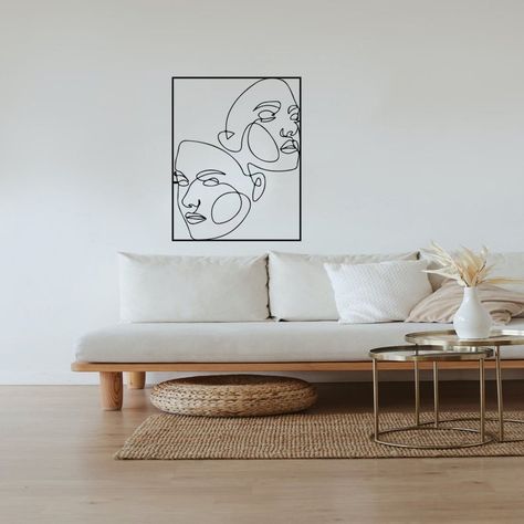 One Line Drawing Abstract Women Face Metal Wall Art Wire | Etsy Minimal Living Room Decor, Living Room Decor Unique, Room Decor Unique, Minimal Living Room, Modern Office Decor, Entry Wall, Gold Wall Decor, Minimal Living, Nature Wall Decor