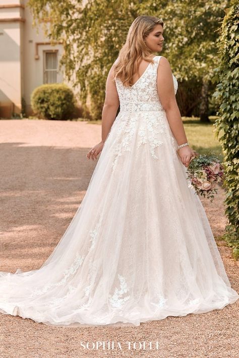 Floral Bohemian A-Line Wedding Dress by Sophia Tolli. 
Sample size 16 at Bridal Debut Gownhouse in Sherwood Park, AB Wedding Dress With Corset, Sophia Tolli Wedding Dresses, Dreamy Wedding Dress, Sophia Tolli, Dress With Corset, Night Wedding, Evening Dresses For Weddings, Bodo, Bride Gowns