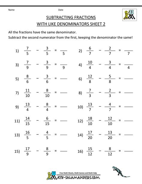 Add And Subtract Fractions Worksheet With Answers Free Fraction Worksheets, Math Fractions Worksheets, Addition Of Fractions, Add And Subtract Fractions, Fun Math Worksheets, Worksheets For Grade 3, 4th Grade Math Worksheets, Adding And Subtracting Fractions, Subtracting Fractions