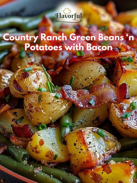 Flavorful side | Country Ranch Green Beans ‘n Potatoes with Bacon | Facebook Green Bean Bacon Potato Casserole, Country Ranch Green Beans With Bacon, Green Beans With Bacon And Potatoes, Green Beans With Bacon And Onion, Green Beans Bacon And Potatoes, Country Ranch Green Beans And Potatoes With Bacon, Bacon Green Beans Potatoes, Country Ranch Green Beans And Potatoes, Ranch Dressing Potatoes