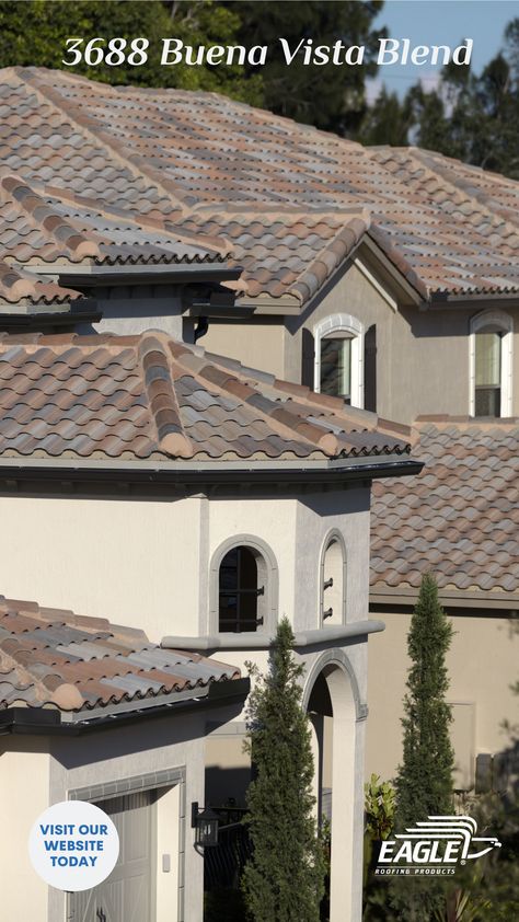 Check out today’s product feature, 3688 Buena Vista Blend! This colorway showcases the beauty of a concrete tile roof with a mix of dimensions and hues while still offering an overall light color scheme which is appealing in warmer climates. Buena Vista Blend incorporates the soft light neutrals of light gray and tan which are extremely popular right now but also adds a pop of color with the terracotta tone. Visit our website to order a free sample today! Tile Roofing Ideas, Light Color Scheme, Exterior Home Makeover, Concrete Roof Tiles, Clay Roof Tiles, Roof Ideas, Clay Roofs, Tile Roof, Cool Roof