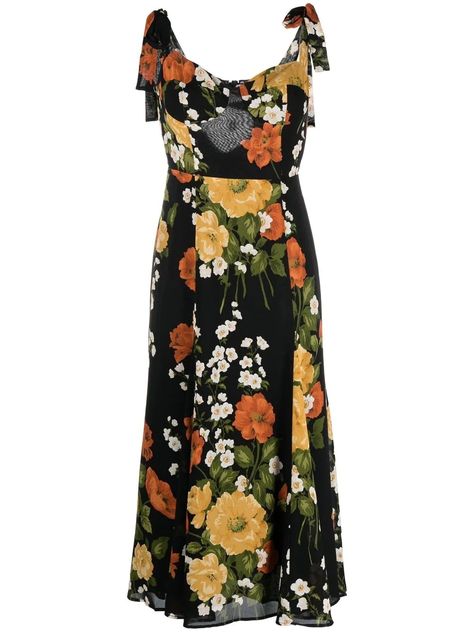 Tie Strap Dress, Flower Midi Dress, Bold Floral Print, Floral Print Design, Unique Ties, Midi Dress Black, Flower Print Dress, Floral Print Midi Dress, Green Midi Dress