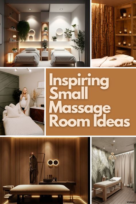 Transform even the smallest area into a serene massage retreat with these 24 creative ideas! From fold-away furniture and vertical storage to soothing color palettes and aromatic elements, these tips combine functionality with tranquility. Learn how to use mirrors, smart lighting, and plants to create a spacious feel while maintaining a calming atmosphere. Perfect for home businesses or urban setups, these budget-friendly ideas bring peace and organization to any massage room! Home Spa Design Ideas, In Home Massage Room, Home Spa Room Ideas Decor, Massage Set Up At Home, Massage Rooms At Home, Bedroom Spa Ideas, Spa Spaces Room Ideas, Reiki Room Decor Interior Design, Diy Massage Room