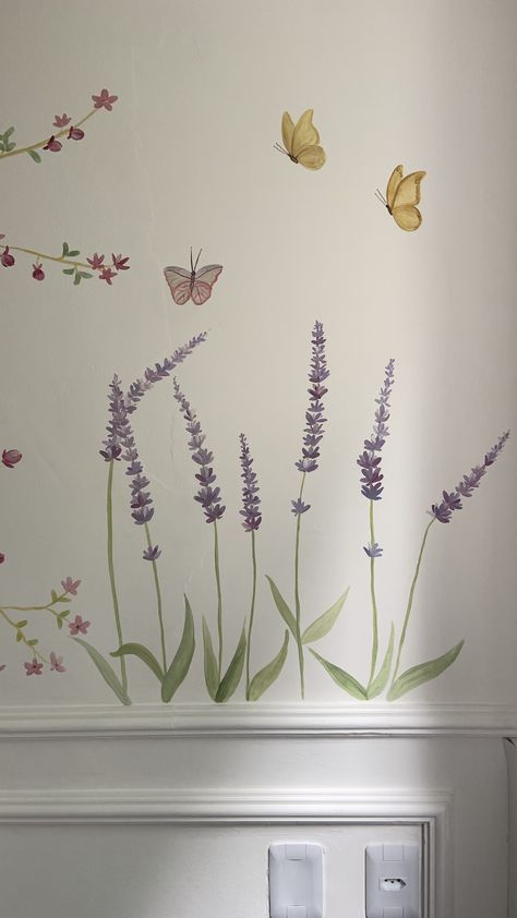 Cottage Core Wall Decor Ideas, Butterfly Wall Painting, Kashmir Trip, Paint Wall, Wall Paint Designs, Lavender Plant, Toddler Rooms, Landscape Art Painting, Butterfly Wall