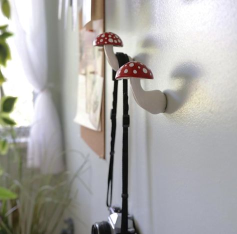 Shrumiez Mushroom Decor Wall Hook - Whimsical Bohemian Cottagecore Home Decorative Red Wall Hook Aesthetic for Kitchen, Bedroom, Bathroom - Coat and Towel Holder Diy Wall Hooks, Mushroom Decorations, Mushroom Accessories, Mushroom Stuff, Mushroom Gifts, Cottage Core Kitchen, Whimsical Cottagecore, Cottagecore Bohemian, Cottagecore Home