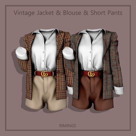 [RIMINGS] Vintage Jacket & Blouse & Short Pants | RIMINGS on Patreon Sims 4 Cc Women Boots, Sims 4 Vintage Simmer, Sims 4 Cc Vintage Clothing, Sims 4 Cc Jacket, Sims 4 Jacket, Cc Clothes, Pelo Sims, Jacket Blouse, Free Sims 4