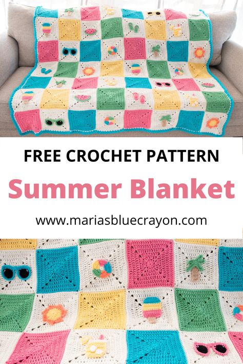 Summer Crochet Applique, Summer Crochet Granny Squares, Summer Granny Square Pattern, Beach Granny Square, Summer Blanket Crochet, Wave Granny Square, Crochet Beach Blanket, Summer Crochet Blanket, Summer Crochet Patterns Free