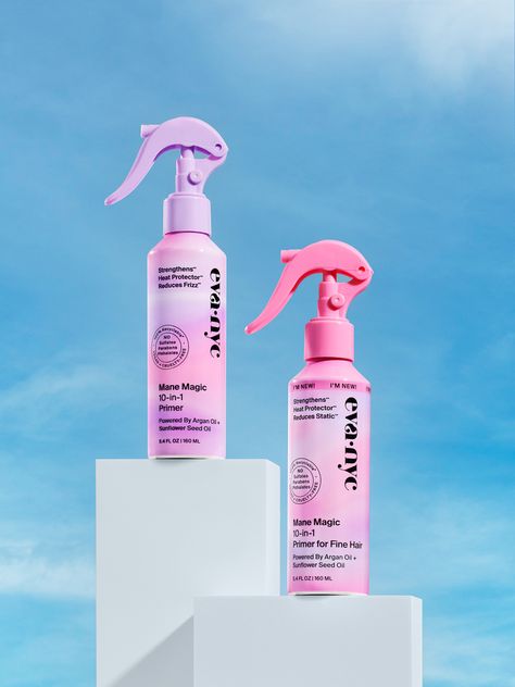 Eva NYC hair product on two white risers with blue sky in the background Product Photography Hair Products, Hero Product Photography, Hair Product Photoshoot, Packaging Photoshoot, Hair Product Photography, Creative Still Life, Aussie Hair Products, Eva Hair, Eva Nyc