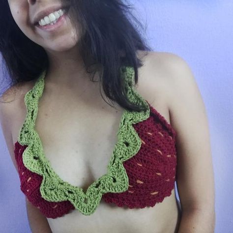 Crochet Bralette Pattern, Strawberry Crochet, Bralette Pattern, Crochet Bra, Crochet Strawberry, Crochet Crop Top Pattern, Crochet Lace Top, Crochet Bralette, Crochet Halter