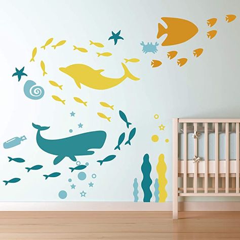 Cricut Wall Decals, Ocean Room Decor, Ocean Bedroom, Ocean Themed Bedroom, Wall Stickers For Kids, Sea Nursery, Ocean Room, Kids Room Paint, Boy Girl Room