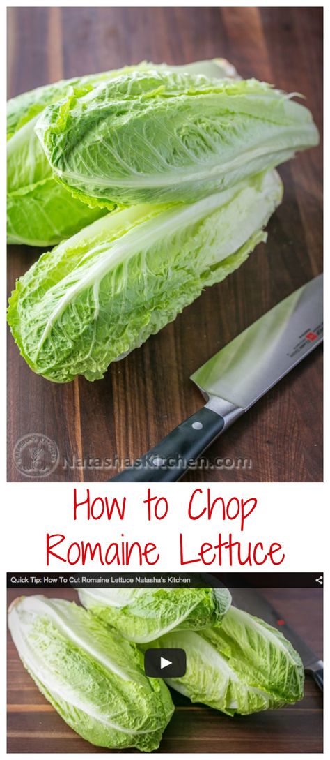 Quick tip on the best way to cut romaine lettuce. You won't want to buy bagged lettuce again! @natashaskitchen Lettuce Recipes, Romaine Salad, Romaine Lettuce Salad, Cook Smarts, Cooking Tutorials, Video Recipes, Cooking Basics, Reduce Food Waste, Family Food