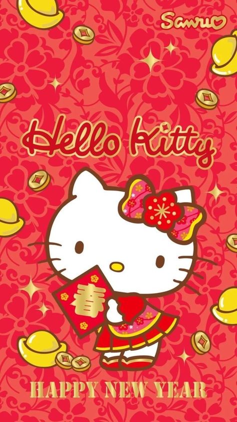 Hello Kitty New Year Wallpaper, Hello Kitty Chinese New Year, Hello Kitty New Year, Chinese New Year Wallpaper, Emotional Landscape, New Year Wallpaper, Hello Kitty Backgrounds, Hello Kitty Art, On Wallpaper