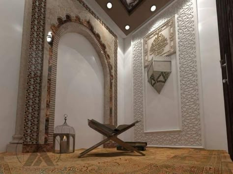 Namaz Room Ideas, Islamic Home Design, Islamic Prayer Room, Spiritual Room Ideas, Arab Decor, Namaz Room, Prayer Room Decor, Muslim Prayer Room Ideas, Prayer Design