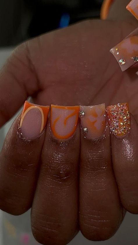 Orange Acrylic Nails, Girly Tingz, Acrylic Toe Nails, Acrylic Nail Set, Hard Nails, Long Acrylic Nail Designs, Colored Acrylic Nails, Girly Acrylic Nails, French Tip Acrylic Nails