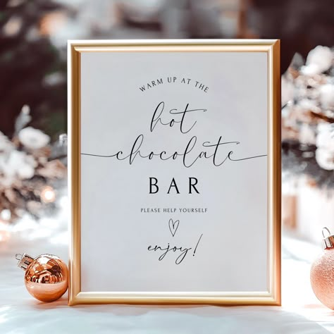 Printable Hot Chocolate Bar Sign, Hot Cocoa Sign, Christmas Party, Hot Chocolate Station, Hot Cocoa Bar, Christmas Hot Cocoa, Minimalist This Hot Cocoa Bar Sign Template is a perfect addition to your event! Instantly downloadable and featuring editable text, you can easily customize the design to suit your celebration. Simply download, personalize, and print to create a charming and cozy hot cocoa station for your guests to enjoy! ️ WHAT YOU WILL RECEIVE Printable PDF + Editable Template to edit Hot Cocoa Bar Fall, Hot Chocolate Station Sign, Hot Cocoa Bar For Party, Outdoor Hot Chocolate Bar, Hot Chocolate Bar Sign Printable Free, Cocoa Bar Station Christmas, Hot Chocolate Bar For Wedding, Hot Cocoa Bar Labels, Hot Cocoa Bar Wedding