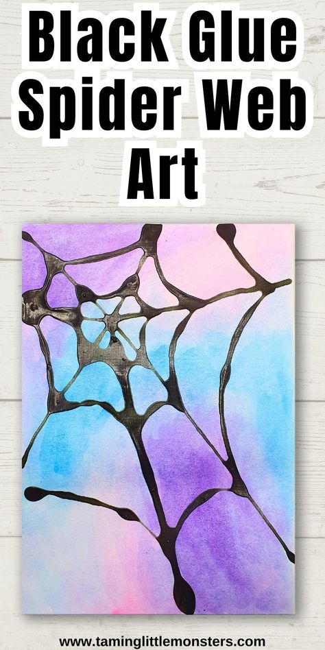 Black Glue Spider Web Art for Kids. This is an easy art and craft activity to try with your kids this Halloween. Perfect for kids of all ages. #halloween #artsandcrafts #preschool #kindergarten Black Glue Art Projects For Kids, Spider Crafts For Kids, Easy Halloween Art, Spider Web Art, Halloween Science Activities, Halloween Activities For Toddlers, Fun Halloween Activities, Black Glue, Halloween Sensory