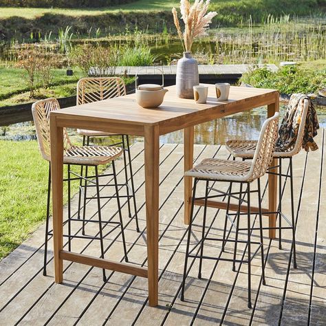 Conviviale, Cette Table Haute De Jardin Vous Fera Profiter De Belles Soirées Estivales. Une Forme Toute En Longueur Joliment Dessinée Pour Ajouter Du Style À Votre Extérieur. Caractéristiques : - Matière : Teck - Couleur : Naturel - Hauteur : 100 Cm - Longueur : 150 Cm - Largeur : 70 Cm - Poids : 32 Kg - Garantie : 5 Ans - Montage : Pieds À Monter Collection : La Collection Midland En Bois De Teck Est Parfaitement Adaptée Pour Vous Accompagner Pour De Longues Années. Le Teck Massif Est Totaleme… Bar Furniture Design, Table Haute Bar, Plant Table, Table Haute, French Bistro, High Table, Sports Bar, Table Bar, Deco Table