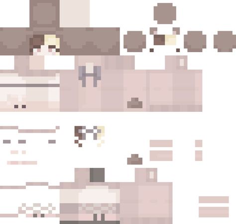 a minecraft skin, a bear girl, half pastel brown and half blonde hair with bangs, pastel light pink outfit, bowtie, Minecraft Skins Aesthetic Layout, Mc Skins Layout, Minecraft Girl Skins Aesthetic Layout, Cute Minecraft Skins Layout, Minecraft Skin Layout, Minecraft Skins Dress, Minecraft Skins Female Layout, Minecraft Skins Female Template, Minecraft Skins Layout