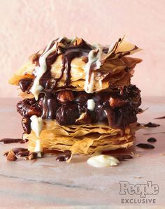 Duff Goldman’s Chocolate Almond Baklava Recipe Duff Goldman Recipes, Baklava Greek, Greek Pastry, Chocolate Baklava, Cake Receipe, Duff Goldman, Greek Pastries, Chocolate Pudding Cake, Gold Man