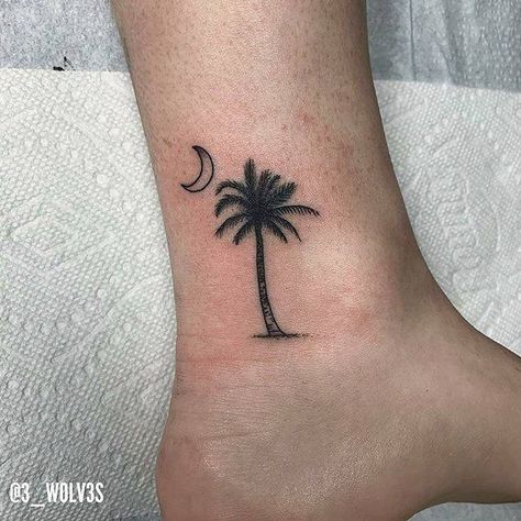 Reposted from @3_wolv3s -Tiny palm tree adventure today     #tattoo #tattooartist #tattooer #tattoos #dotwork #tattooed #tattoolife #inklife #simpletattoo #firsttattoo #floridatattoo #tattoosnob #boldholds #neotrad #neotradtionaltattoo #traditionaltattoo #blxckink #darkartists #bright_and_bold #crescentmoon #moontattoo #palmtree #smalltattoo #cutetattoo #palmtreetattoo Tree And Moon Tattoo, Tattoo Circle, Tattoos Dotwork, Today Tattoo, Tree Tattoo Men, Snow Flake Tattoo, Small Palm Trees, Circle Tattoos, Palm Tattoos