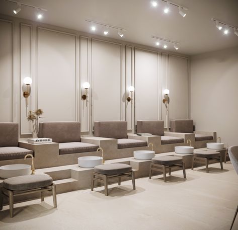 Rogue Architects Classy Nail Salon Interior, Wabi Sabi Nail Salon, Lux Beauty Salon, Nail Salon Luxury, Korean Nail Salon, Decoration Home Ideas, Luxury Nail Salon Interior Design Pedicure Station, Modern Nail Salon, Luxury Nail Salon