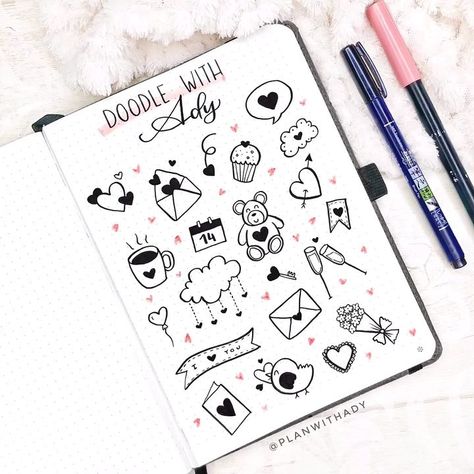 Plan With Ady on Instagram: “🇺🇸 What are your plans for Valentine’s Day tomorrow? 🥰 . 📷 Some Valentine’s Day doodles ❤️ hope you like them! Tag me if you recreate one…” Doodle For Beginners, Valentine Doodle, Doodles Ideas, Bullet Journal Minimalist, Coffee Doodle, Journal Elements, Food Doodles, Cute Easy Doodles, Pretty Letters