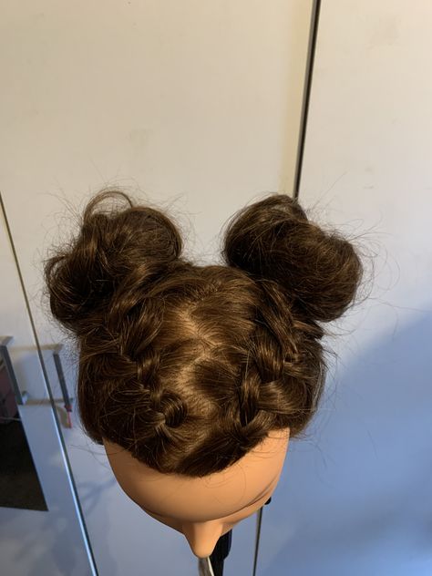 Space Buns Zig Zag Part, Messy Space Buns, 2 Dutch Braids, Donut Bun Hairstyles, Donut Bun, Dutch Braids, Space Buns, Dutch Braid, I Feel Pretty