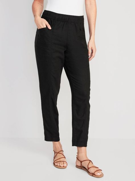 Pull On Pants Outfit, Dream Wishlist, Tapered Pants, Pull On Pants, Petite Size, Pants Outfit, High Waisted Pants, Linen Blend, Black Pants