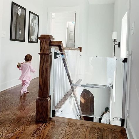 Pony Wall Safety Ideas, Sliding Stairway Gate, Clear Stair Gate, Top Stair Gates For Kids, Dog Gates Indoor, Built In Baby Gate For Stairs, Child Gates For Stairs, Staircase Gate, Retractable Dog Gate