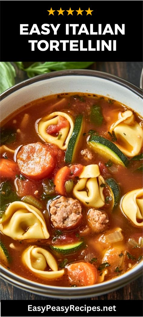 Looking for a yummy meal that’s ready in a snap? Try this Quick and Easy Italian Tortellini Soup! With tasty cheese tortellini swimming in a delicious tomato broth, this comforting soup is perfect for chilly nights or a busy weeknight dinner. Packed with flavor and topped with fresh herbs, it’s a hit with everyone! Plus, it comes together in just about 30 minutes, so you can spend more time enjoying and less time cooking. Dive into this delightful dish today and impress your family with minimal effort! Christmas Tortellini Soup, Italian Sausage Tortellini Soup Recipes, Tortellini Recipes Soup, Easy Italian Soup, Tortellini Soup Recipes, Nourishing Broth, Italian Tortellini Soup, Soup With Tortellini, Sausage And Tortellini Soup