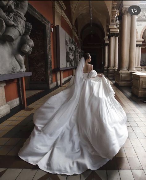 Princess Wedding Photoshoot, Bridal Portraits Ideas, Cathedral Wedding Photography, Regal Wedding Photos, Cathedral Train Wedding Dress, Royalty Wedding, White Attire, Bridesmaid Photoshoot, Engagement Picture Outfits