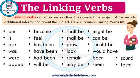 https://englishstudyhere.com/verbs/the-linking-verbs/ Helping Verbs Anchor Chart, Vocabulary Intervention, Helping Verbs Activities, Verb Types, Linking Verbs Worksheet, English Gcse, Grammar Sentences, Verb Words, Verbs Worksheet