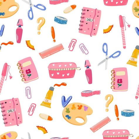 School tools seamless pattern. Stationery background. Back to school. Endless background in childish style for fabric, textile, kids and wallpaper. Vector illustration Stationery Background, Back To School Wallpaper, Teacher Wallpaper, Cute Cartoon Faces, Agenda Ideas, Ipad Mini Wallpaper, Appreciation Gifts Diy, Teacher Appreciation Gifts Diy, Back To School Art