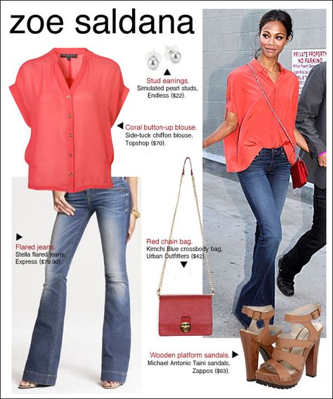 Casual look :) Coral Blouse Outfit, Zoe Saldana Style, Date Outfit Fall, Romper Outfits, Feminine Tomboy, Chic Over 50, Outfits Dressy, Coral Blouse, Date Outfit