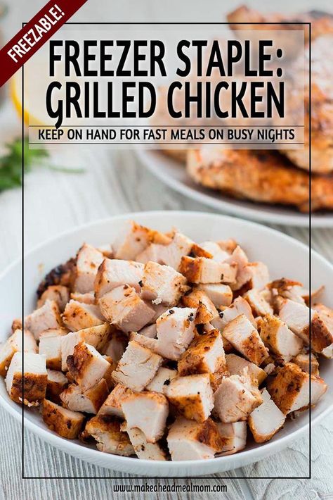 Grilled chicken makes an EXCELLENT staple for your freezer!  It is super versatile and can be used in many different recipes.  With the main protein already cooked and ready to go, you can put meals together in mere minutes!!  #freezerfriendly #freezer #grilledchicken #chicken #freezermeal #makeahead #makeaheadmealmom Chicken Recipes To Freeze, Freeze Cooked Chicken, Recipes To Freeze, Freezing Cooked Chicken, Grilled Chicken Strips, Best Freezer Meals, Frozen Chicken Recipes, Chicken Strip Recipes, Full Meals