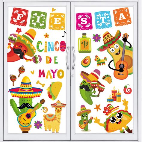 (Ad) Whaline Mexican Fiesta Party Window Clings Cinco De Mayo Double-Sided Window Decals Colorful Cartoon Tacos Window PVC Stickers Anti-Collision for Mexican Carnival Home Decor Party Supplies, 9 Sheets (As an Amazon Associate I earn from qualifying purchases) #fallhomedecor Mexican Fiesta Party, Fiesta Theme, Window Clings, Fiesta Party, Carnival Party, Window Stickers, Window Decals, Cartoon Design, Fall Home Decor