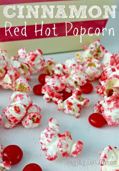 Cinnamon Red Hot Popcorn is delicious and easy to make! It's a fun treat for kids, and the kid in all of us! Red Hot Popcorn, Flavored Popcorn Recipes, Cinnamon Popcorn, Red Hots Candy, Hot Popcorn, Cinnamon Hearts, Cinnamon Red, Cinnamon Candy, Popcorn Treats