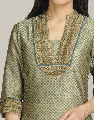 Simple Neck Design, Neck Design For Kurti, Collar Kurti Design, Design For Kurti, Silk Kurti Designs, Salwar Neck Designs, Churidar Neck Designs, Kurta Patterns, Churidar Designs