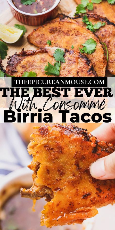 Best Birria Tacos Recipe Mexican Authentic, Tacos With Dipping Broth, Birraria Tacos, Birria Tacos Not Spicy, Quesabrilla Tacos Recipe, Carnitas Birria Tacos, Quesabrilla Tacos, Briar Tacos, Birria Queso Tacos Recipe